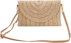 Woven Shoulder Bag with Adjustable Strap Trendy Crossbody Bag Flap Summer Beach Envelope Wallet Straw Bag for Wome