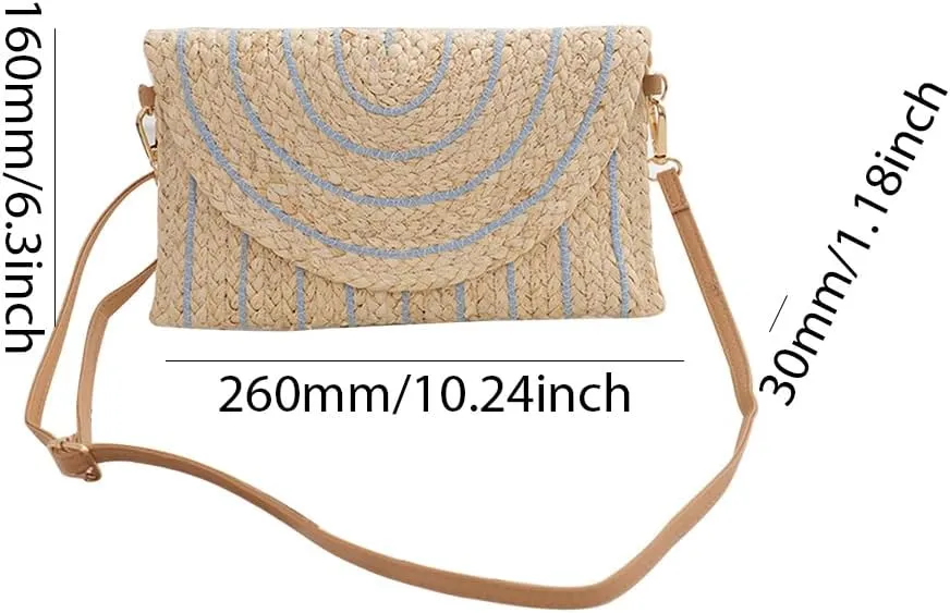 Woven Shoulder Bag with Adjustable Strap Trendy Crossbody Bag Flap Summer Beach Envelope Wallet Straw Bag for Wome