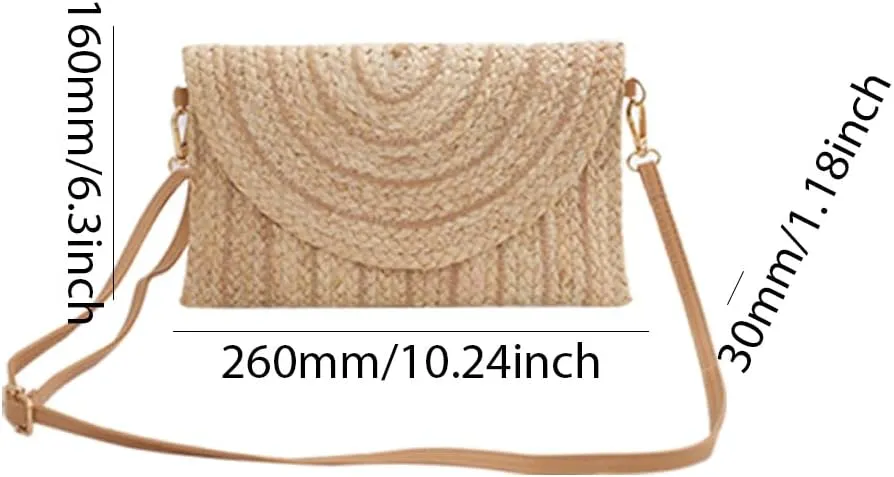 Woven Shoulder Bag with Adjustable Strap Trendy Crossbody Bag Flap Summer Beach Envelope Wallet Straw Bag for Wome