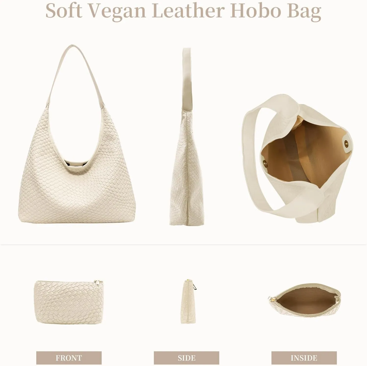 Woven Shoulder Bags for Women 2 PCS Small Leather Hobo Handbag Trendy Underarm Purse Fall Slouchy Tote Bag 2025