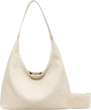Woven Shoulder Bags for Women 2 PCS Small Leather Hobo Handbag Trendy Underarm Purse Fall Slouchy Tote Bag 2025