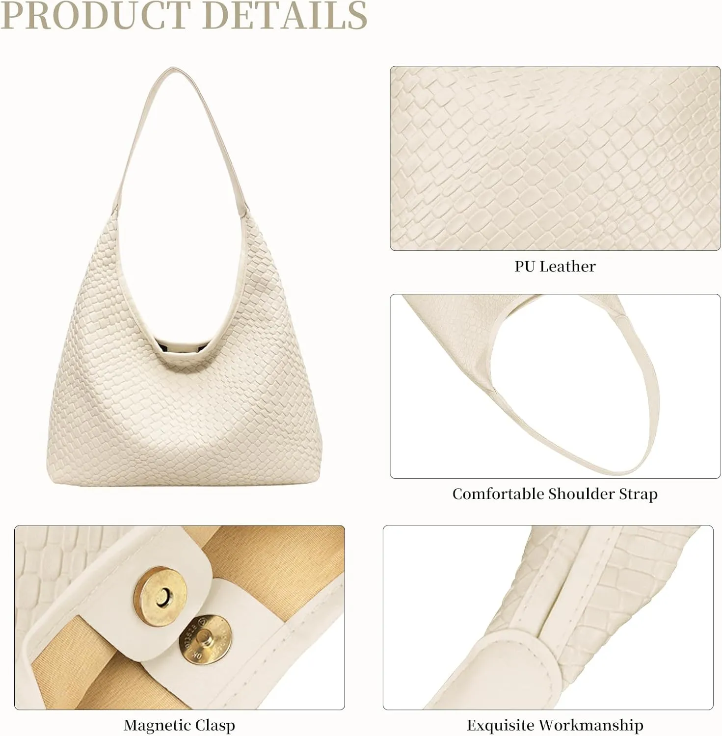 Woven Shoulder Bags for Women 2 PCS Small Leather Hobo Handbag Trendy Underarm Purse Fall Slouchy Tote Bag 2025