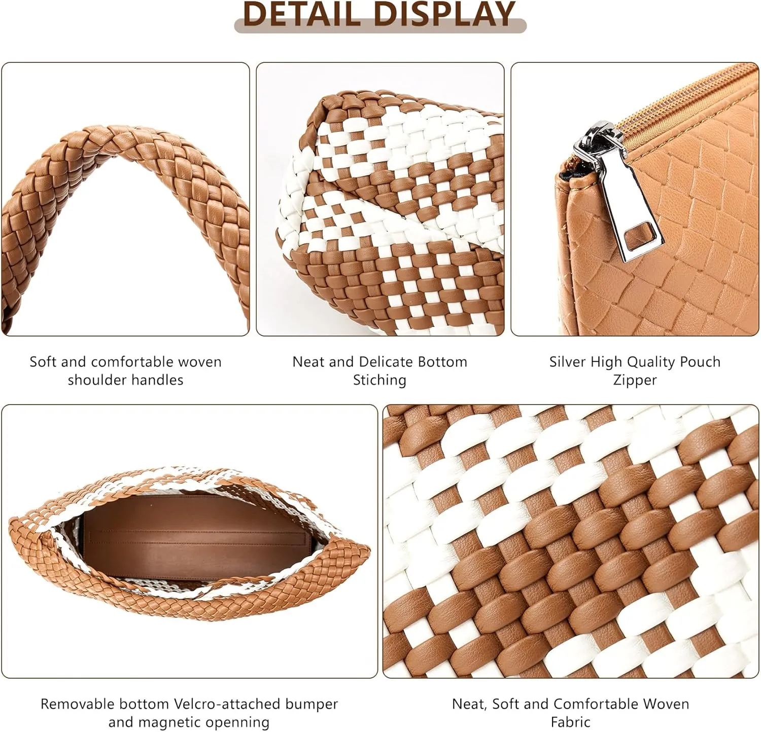 Woven Tote Bag for Women, Fashion Woven Bags for Women Vegan Leather Shoulder Handbags Large Summer Beach Travel Bag