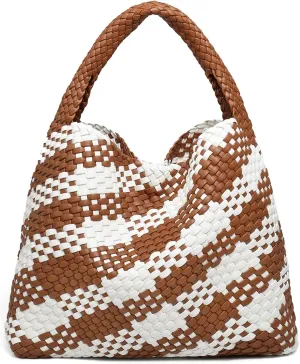 Woven Tote Bag for Women, Fashion Woven Bags for Women Vegan Leather Shoulder Handbags Large Summer Beach Travel Bag