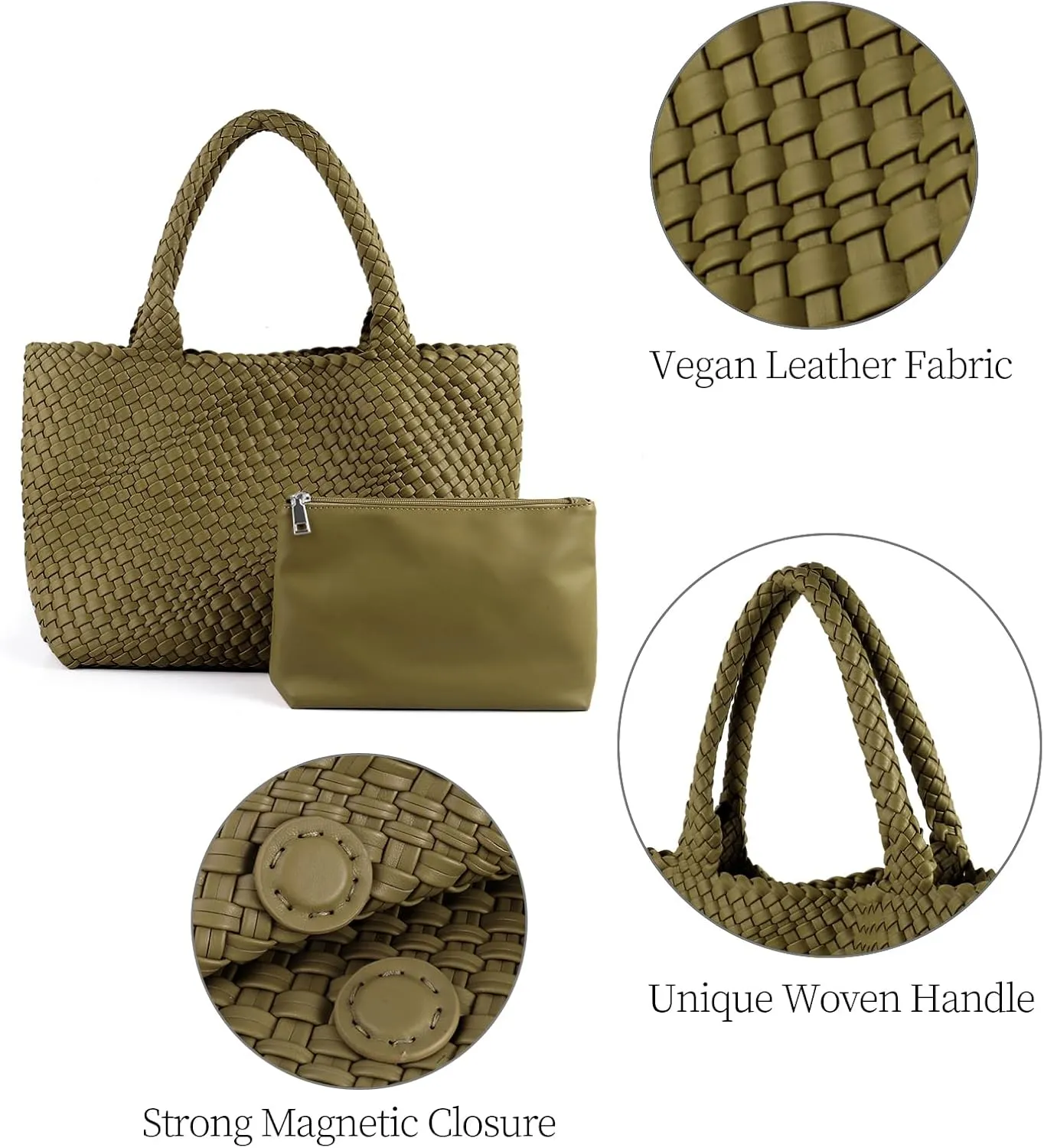 Woven Tote Bag for Women Vegan Leather Large Capacity Travel Handbag and Purse Foldable Retro Handmade Shoulder Bag