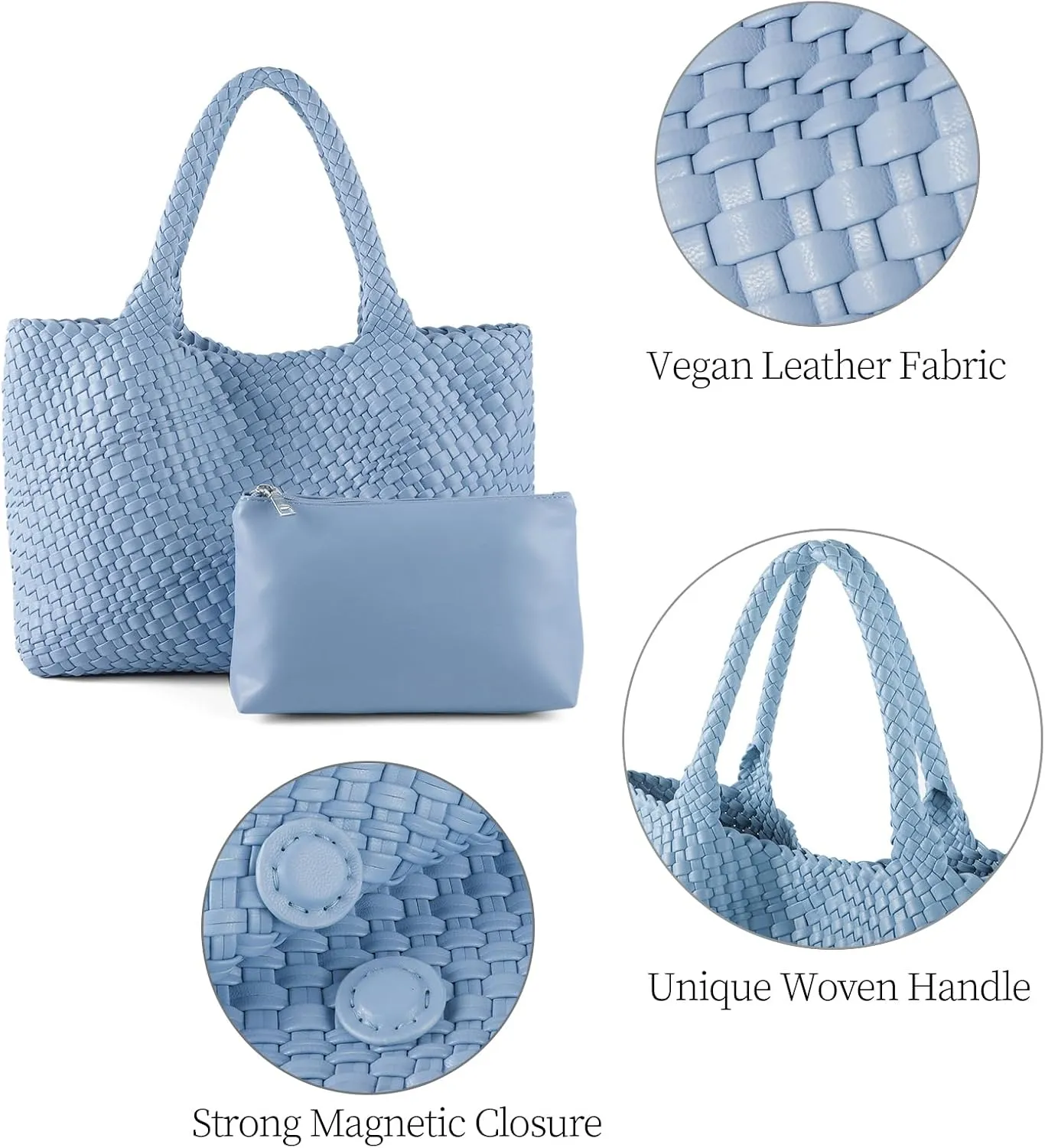Woven Tote Bag for Women Vegan Leather Large Capacity Travel Handbag and Purse Foldable Retro Handmade Shoulder Bag