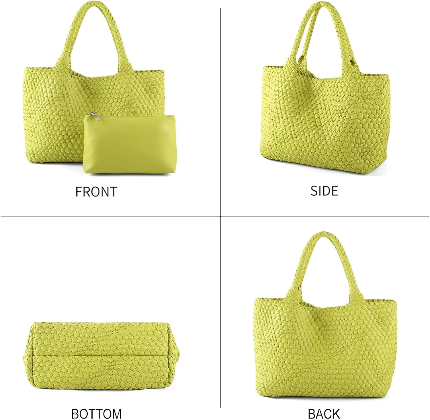 Woven Tote Bag for Women Vegan Leather Large Capacity Travel Handbag and Purse Foldable Retro Handmade Shoulder Bag