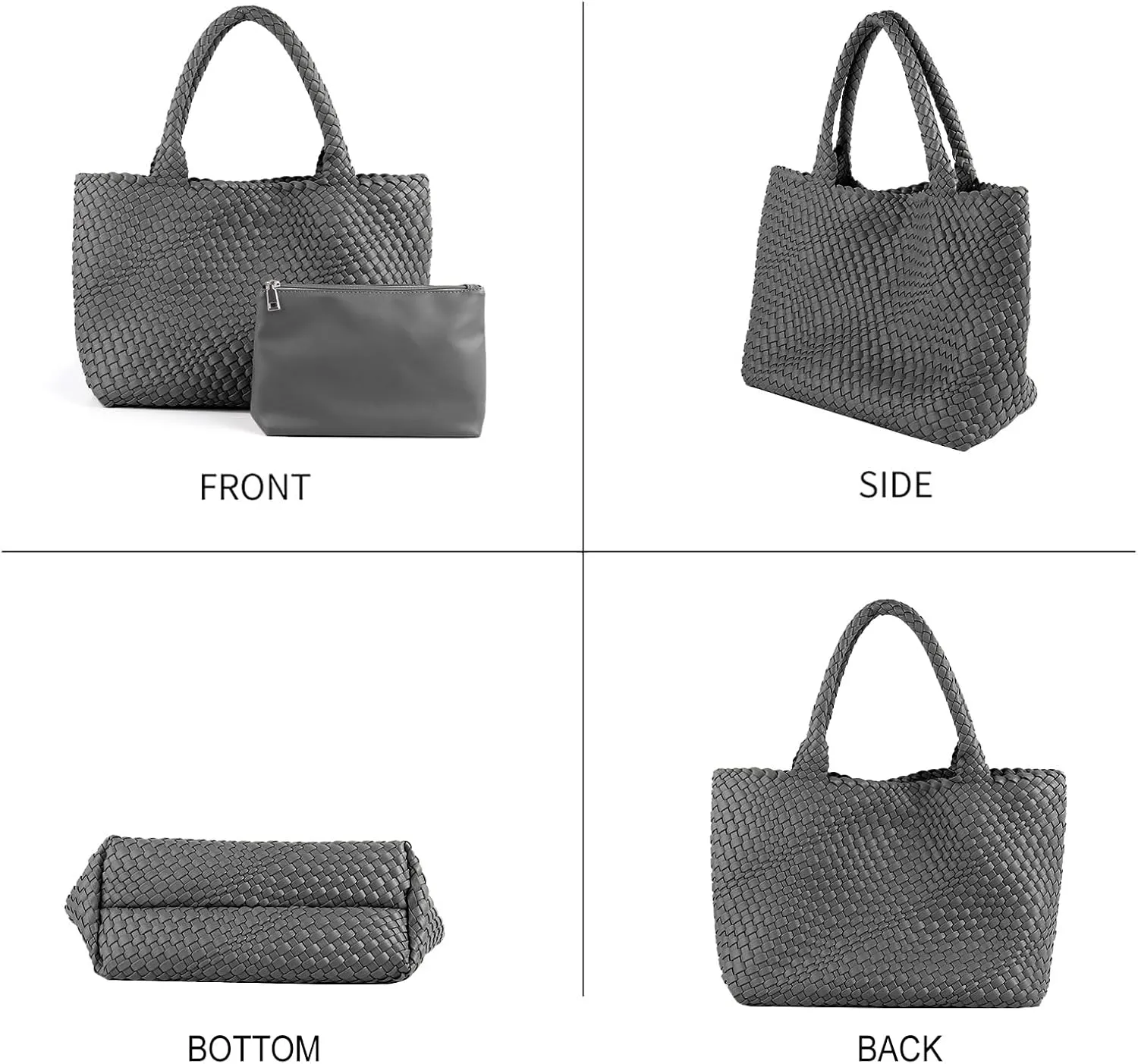 Woven Tote Bag for Women Vegan Leather Large Capacity Travel Handbag and Purse Foldable Retro Handmade Shoulder Bag