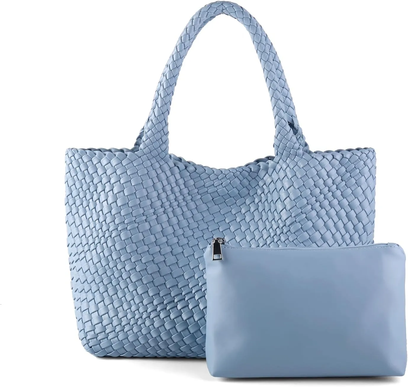 Woven Tote Bag for Women Vegan Leather Large Capacity Travel Handbag and Purse Foldable Retro Handmade Shoulder Bag