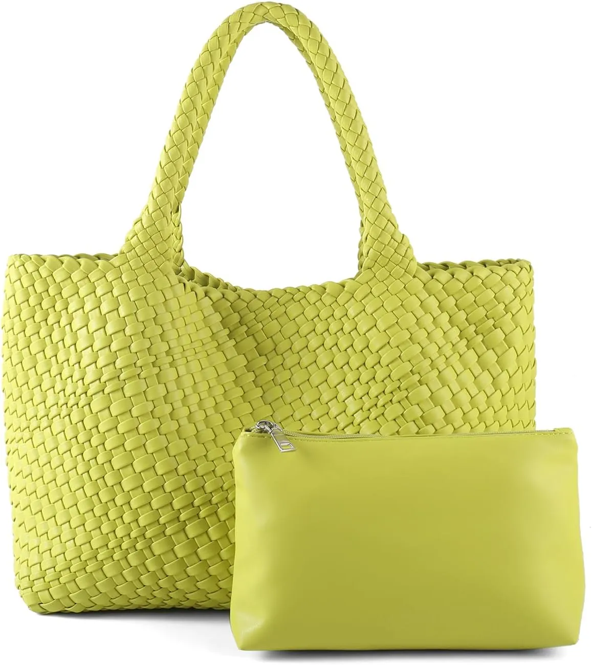 Woven Tote Bag for Women Vegan Leather Large Capacity Travel Handbag and Purse Foldable Retro Handmade Shoulder Bag