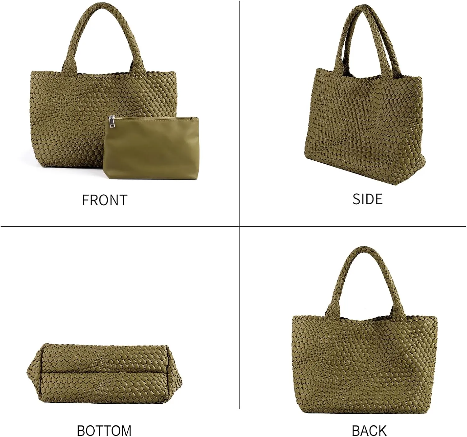 Woven Tote Bag for Women Vegan Leather Large Capacity Travel Handbag and Purse Foldable Retro Handmade Shoulder Bag