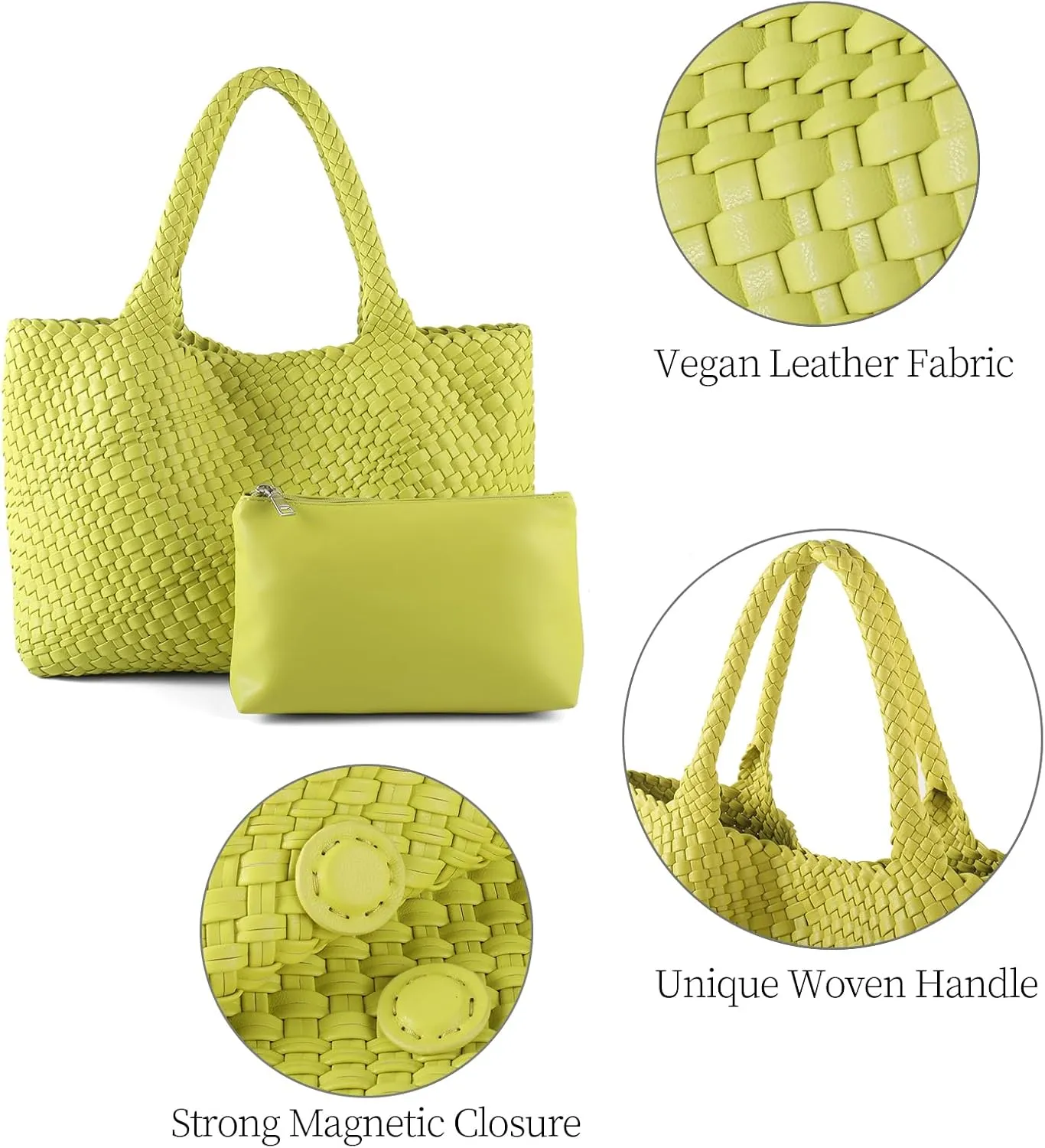 Woven Tote Bag for Women Vegan Leather Large Capacity Travel Handbag and Purse Foldable Retro Handmade Shoulder Bag
