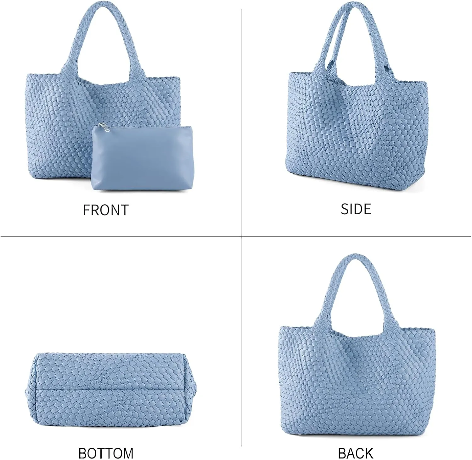 Woven Tote Bag for Women Vegan Leather Large Capacity Travel Handbag and Purse Foldable Retro Handmade Shoulder Bag