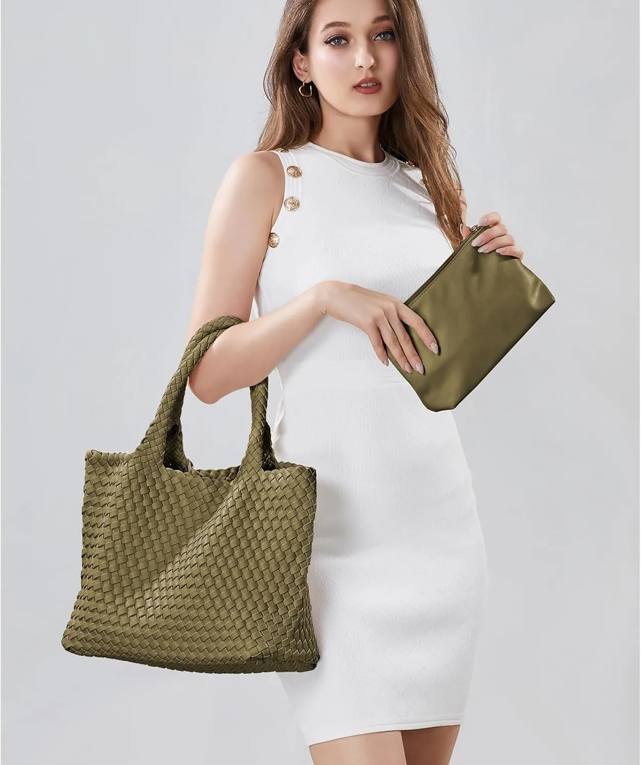 Woven Tote Bag for Women Vegan Leather Large Capacity Travel Handbag and Purse Foldable Retro Handmade Shoulder Bag