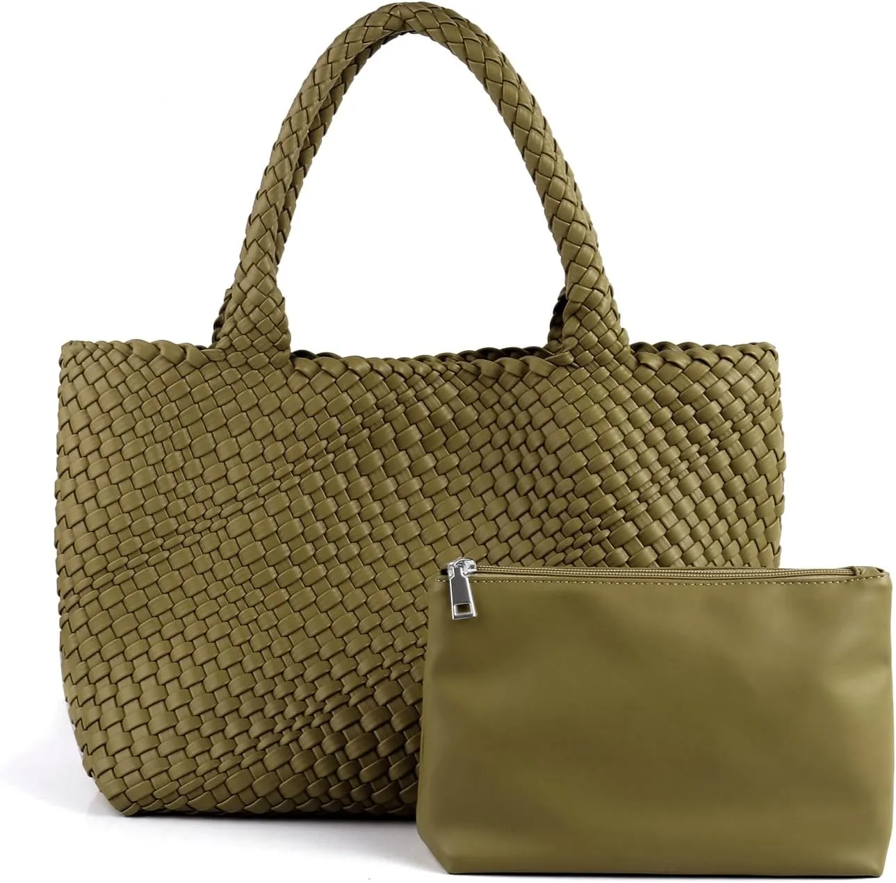 Woven Tote Bag for Women Vegan Leather Large Capacity Travel Handbag and Purse Foldable Retro Handmade Shoulder Bag