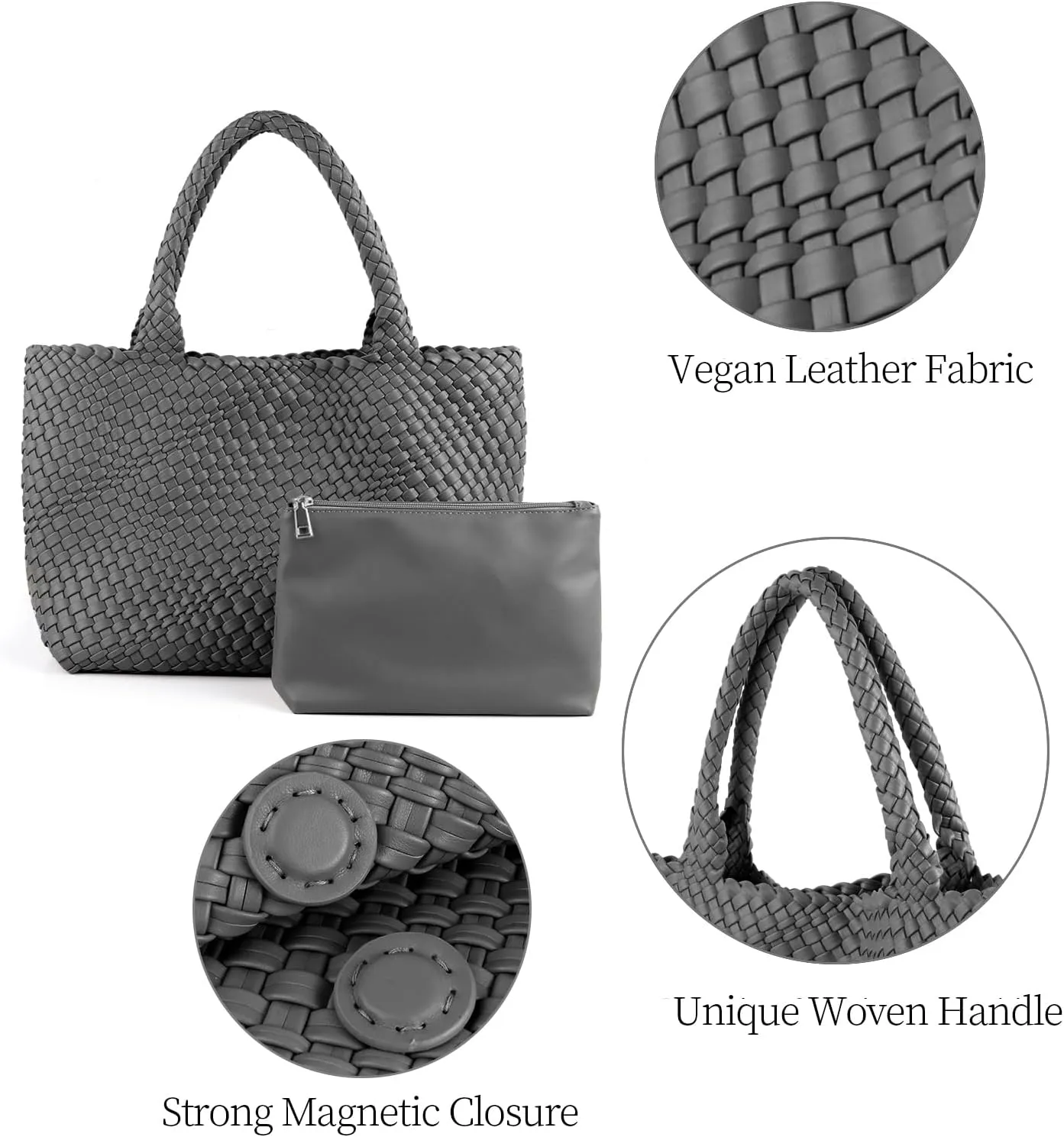 Woven Tote Bag for Women Vegan Leather Large Capacity Travel Handbag and Purse Foldable Retro Handmade Shoulder Bag