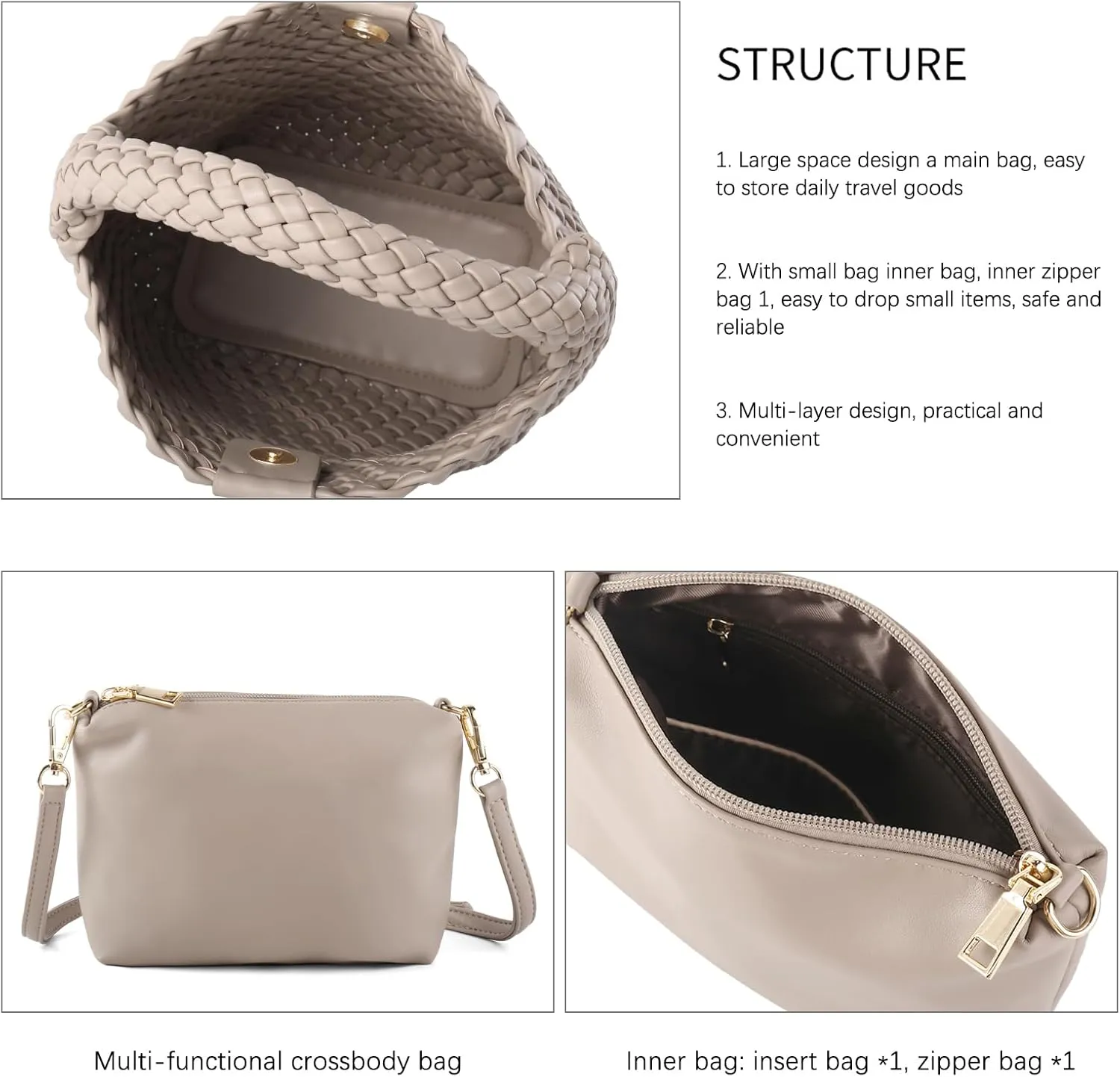 Woven Tote Bag for Women Vegan Leather Medium Size Summer Beach Travel Handbag and Purse Retro Handmade Shoulder Bag