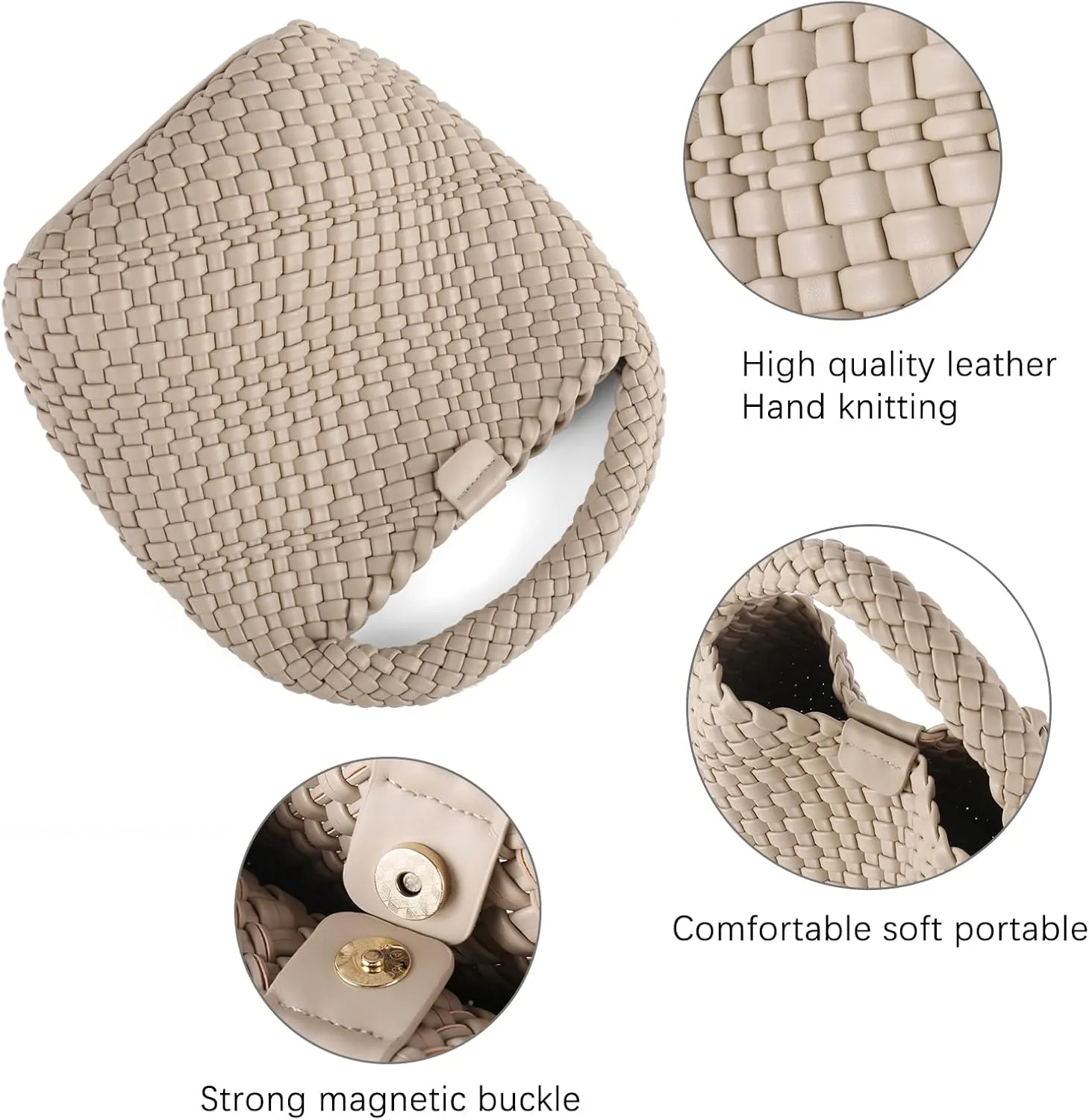 Woven Tote Bag for Women Vegan Leather Medium Size Summer Beach Travel Handbag and Purse Retro Handmade Shoulder Bag