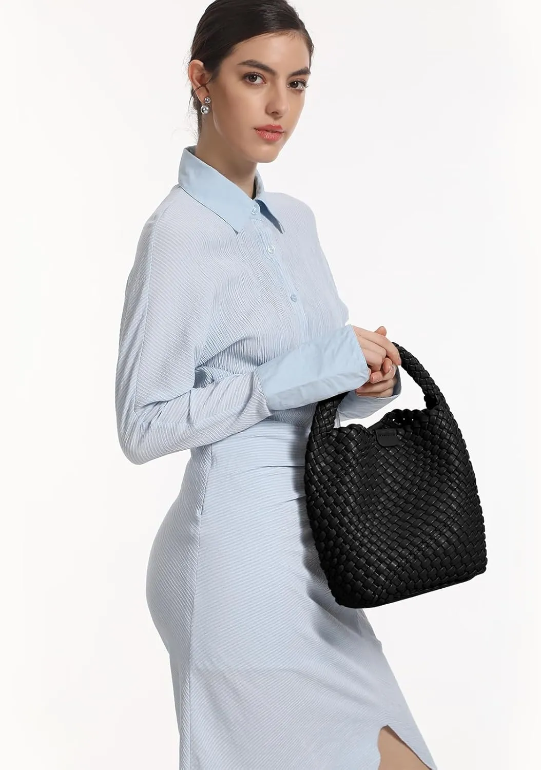 Woven Tote Bag for Women Vegan Leather Medium Size Summer Beach Travel Handbag and Purse Retro Handmade Shoulder Bag