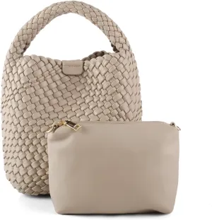 Woven Tote Bag for Women Vegan Leather Medium Size Summer Beach Travel Handbag and Purse Retro Handmade Shoulder Bag