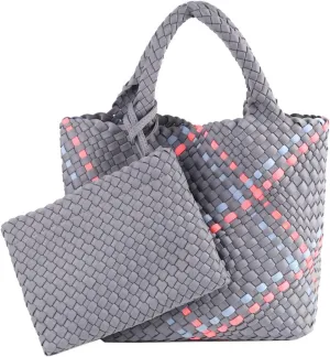Woven Tote Bag   Purse Women Neoprene Tote Handbag Fashion Large Shoulder Top-Handle Travel Bag Underarm Shopper Bag