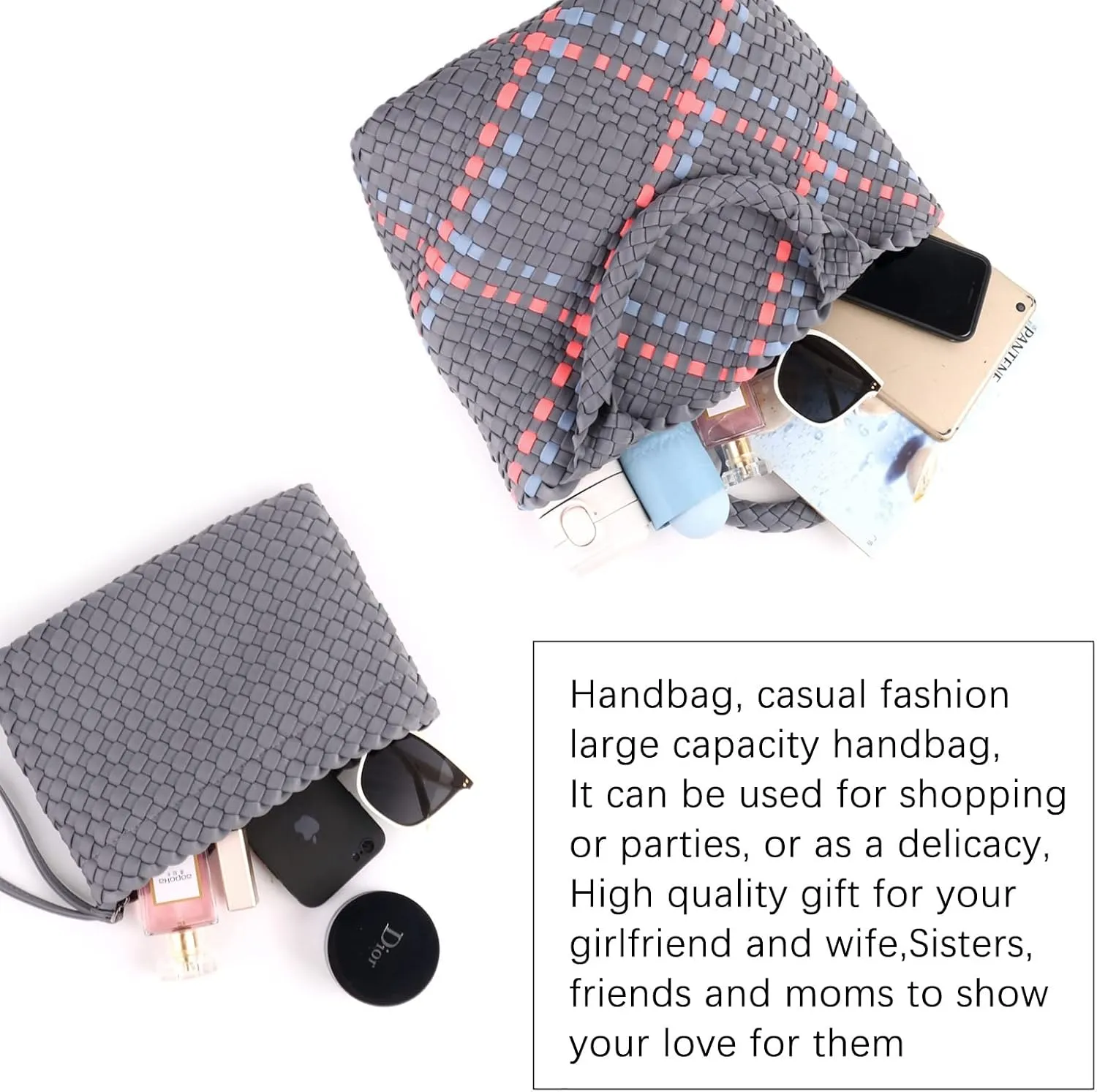 Woven Tote Bag   Purse Women Neoprene Tote Handbag Fashion Large Shoulder Top-Handle Travel Bag Underarm Shopper Bag