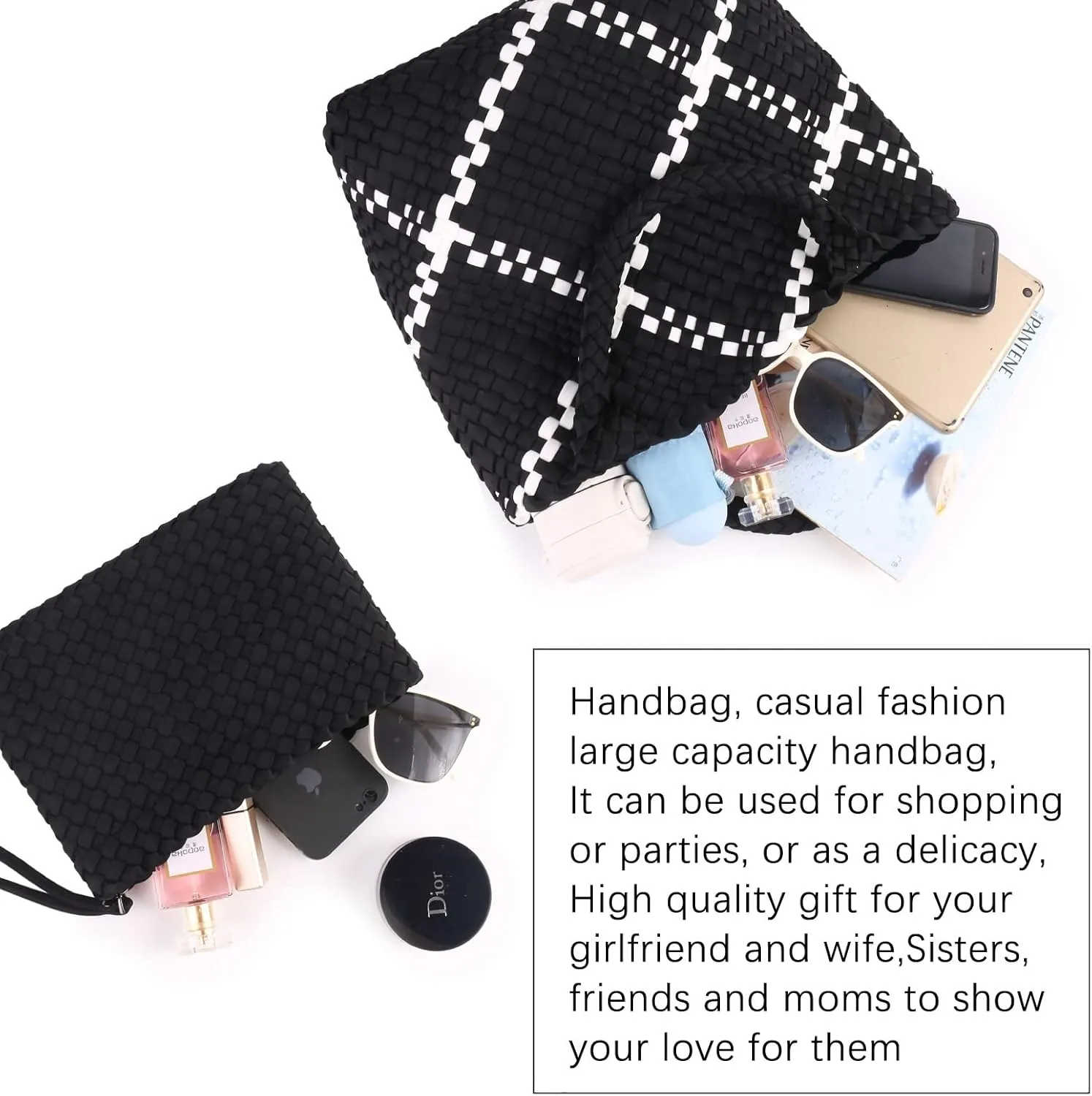 Woven Tote Bag   Purse Women Neoprene Tote Handbag Fashion Large Shoulder Top-Handle Travel Bag Underarm Shopper Bag