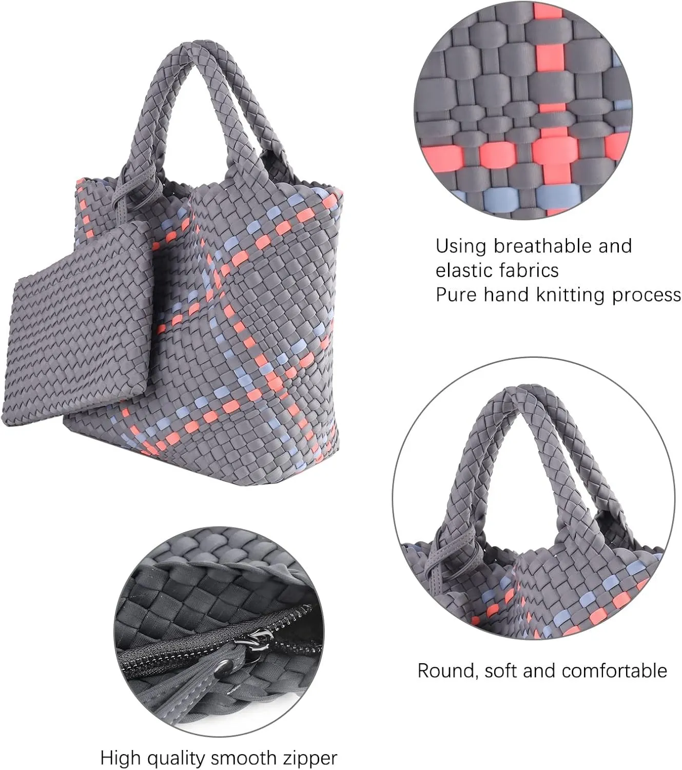 Woven Tote Bag   Purse Women Neoprene Tote Handbag Fashion Large Shoulder Top-Handle Travel Bag Underarm Shopper Bag