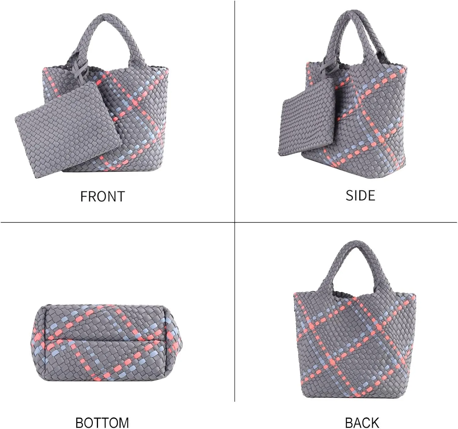 Woven Tote Bag   Purse Women Neoprene Tote Handbag Fashion Large Shoulder Top-Handle Travel Bag Underarm Shopper Bag