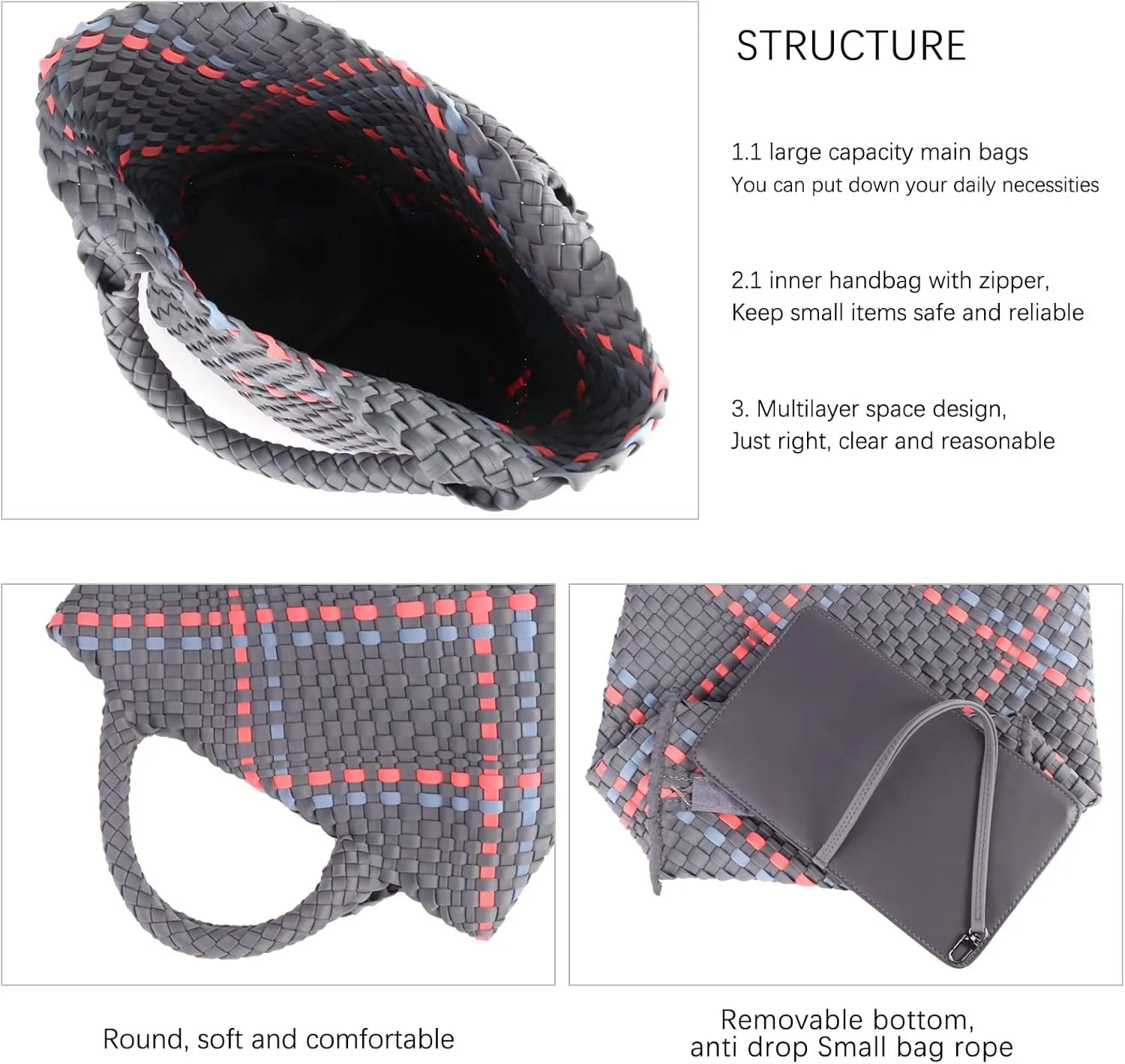 Woven Tote Bag   Purse Women Neoprene Tote Handbag Fashion Large Shoulder Top-Handle Travel Bag Underarm Shopper Bag