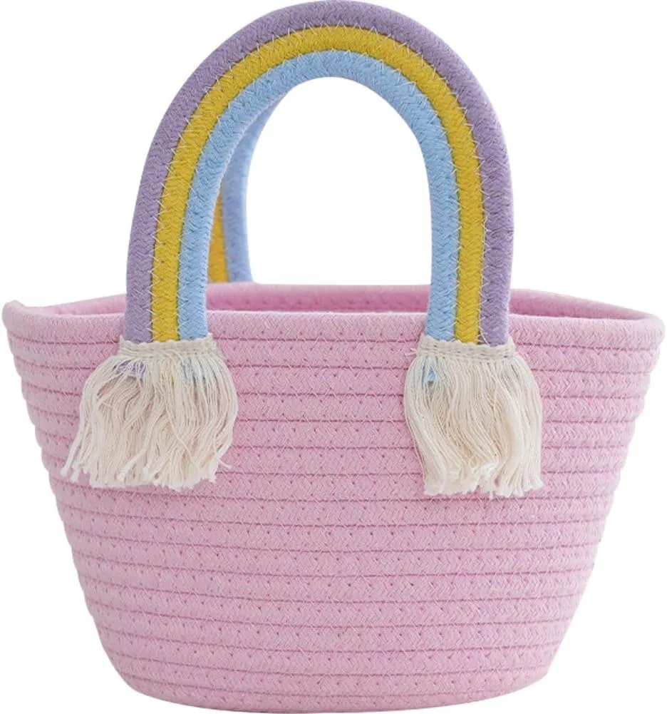 Woven Tote Bag Rainbow Beach Handbag Summer Rattan Bag Cotton Thread Bag Travel Holiday Accessory for Daily Use