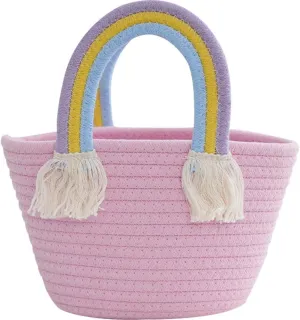 Woven Tote Bag Rainbow Beach Handbag Summer Rattan Bag Cotton Thread Bag Travel Holiday Accessory for Daily Use