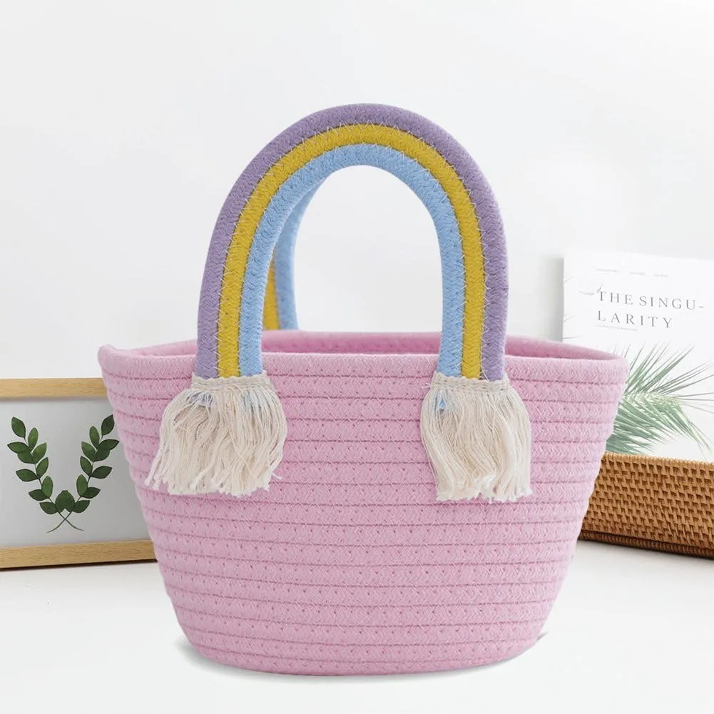 Woven Tote Bag Rainbow Beach Handbag Summer Rattan Bag Cotton Thread Bag Travel Holiday Accessory for Daily Use
