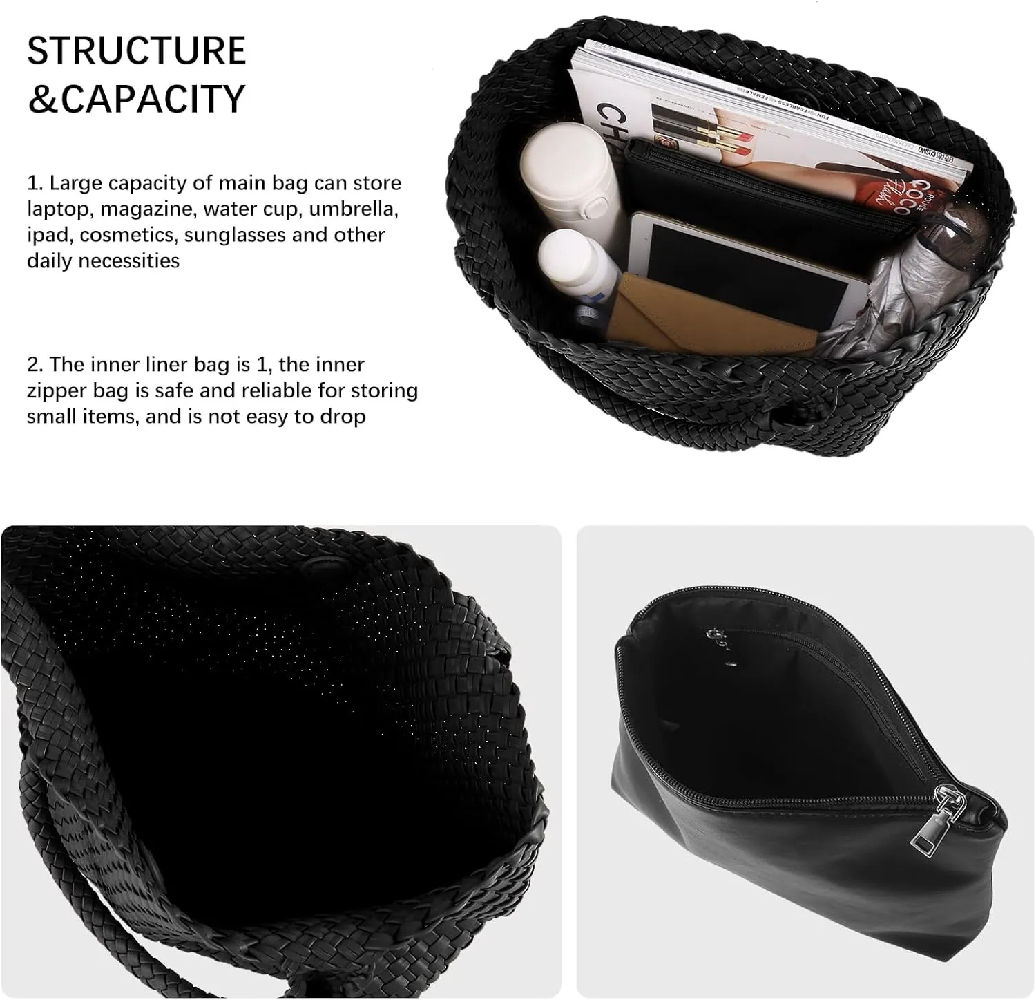 Woven Tote Bag Womens Purse Vegan Leather Shoulder Handbags Fashion Summer Beach Tote Bags Large Travel Totes