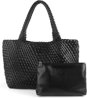 Woven Tote Bag Womens Purse Vegan Leather Shoulder Handbags Fashion Summer Beach Tote Bags Large Travel Totes
