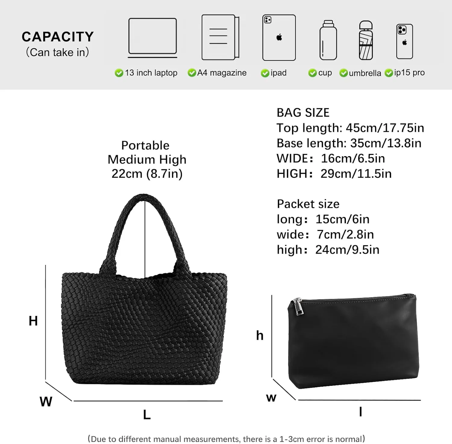 Woven Tote Bag Womens Purse Vegan Leather Shoulder Handbags Fashion Summer Beach Tote Bags Large Travel Totes