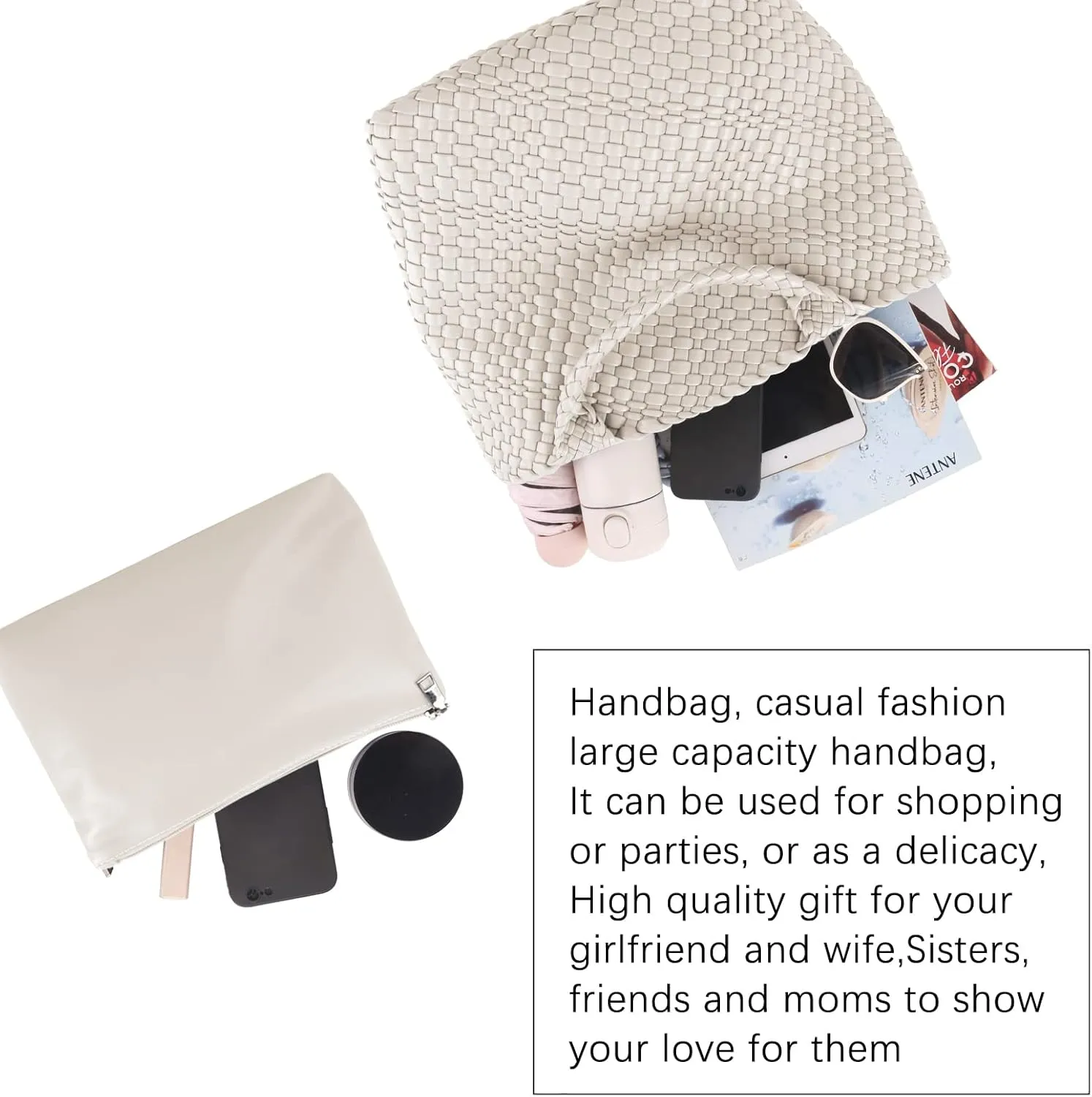Woven Vegan Leather Handmade Tote for Women - Summer Beach Travel Hand Bag, Purse, Satchel Handbag