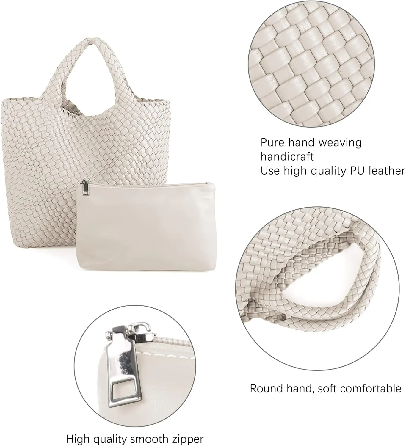 Woven Vegan Leather Handmade Tote for Women - Summer Beach Travel Hand Bag, Purse, Satchel Handbag