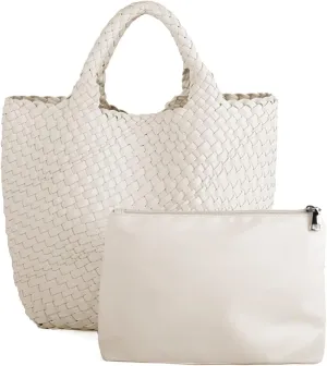 Woven Vegan Leather Handmade Tote for Women - Summer Beach Travel Hand Bag, Purse, Satchel Handbag