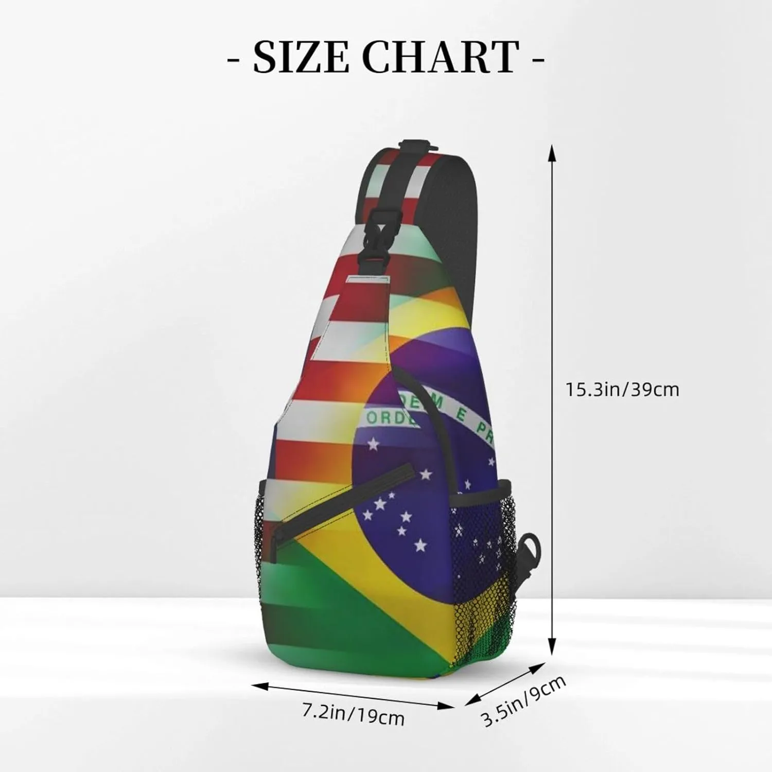 WURTON American And Brazilian Flags Print Trendy Casual Daypack Versatile Crossbody Backpack Shoulder Bag Fashionable Chest Bag