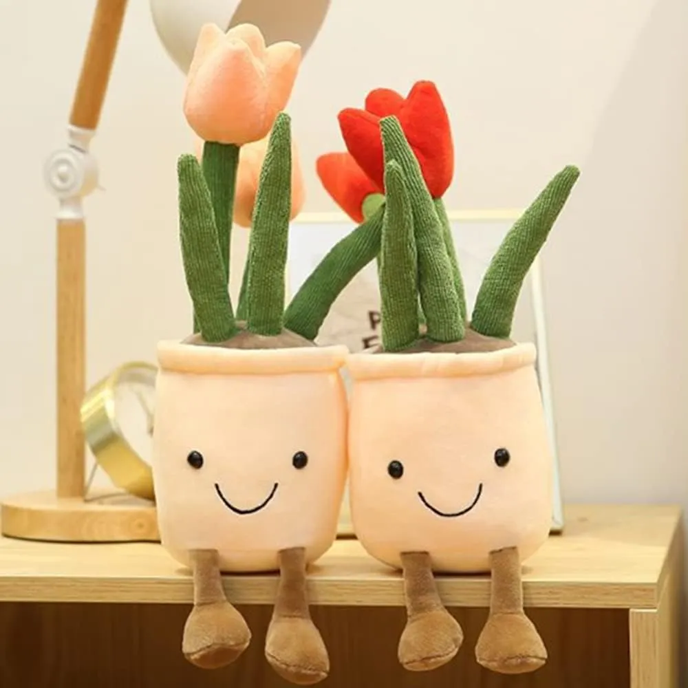 WUZHOU Tulip Plush Toy, 13.7" Flower Pot Stuffed Plushie Pillow Decoration, Soft Fluffy Toy Succulent Plants Friend Throw Pillow, Multicolor (Red-Tulip)