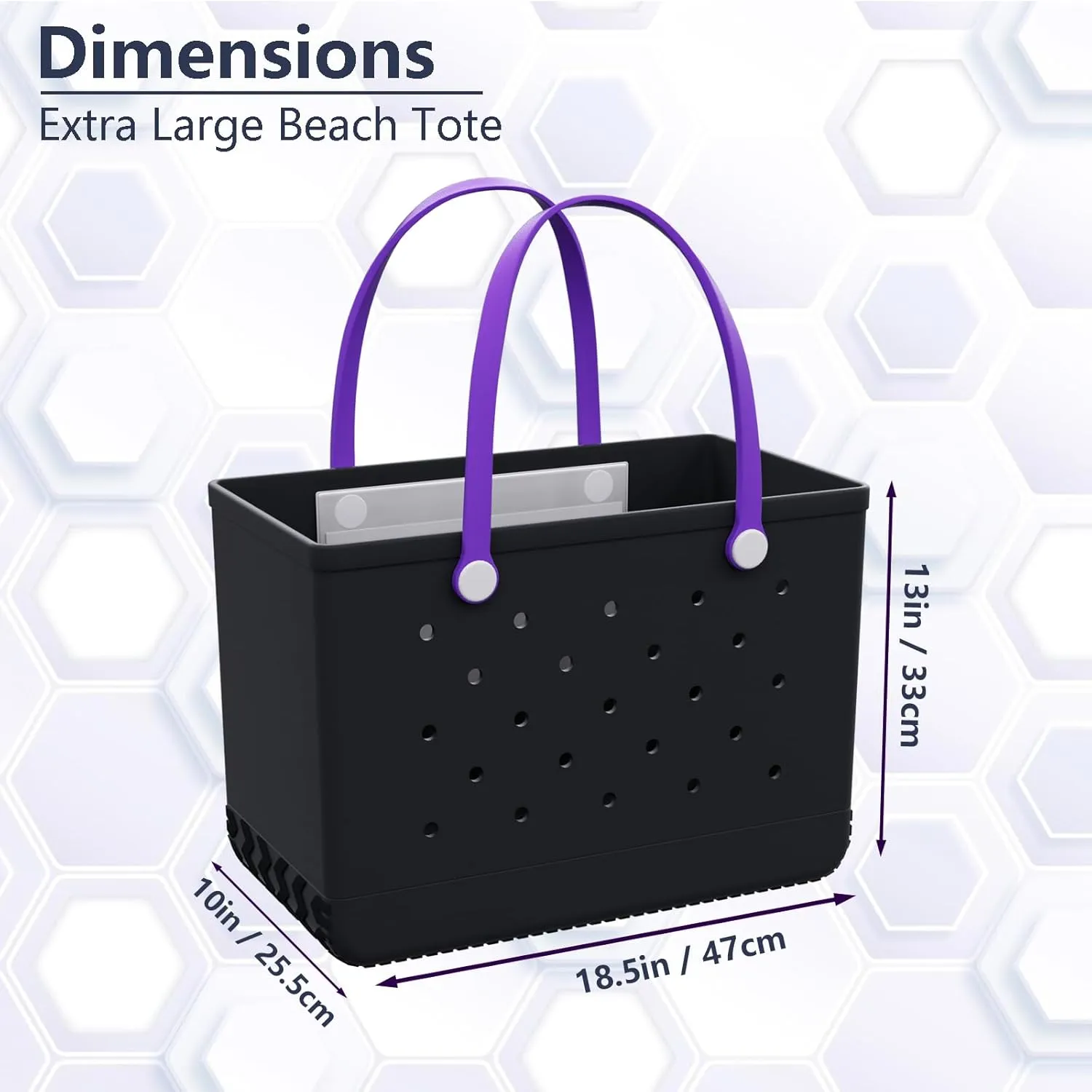 X-Large Rubber Tote Beach Bag with Inner Pocket, Washable Durable Pool Handbag, Lightweight, Waterproof Sandproof