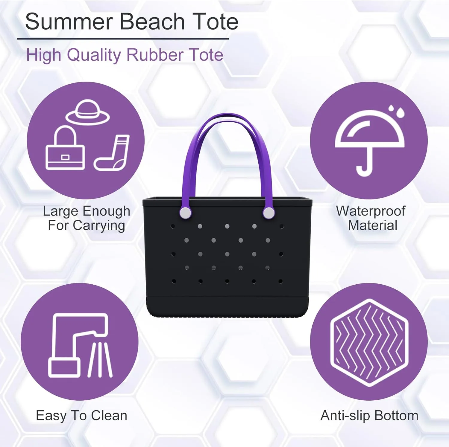 X-Large Rubber Tote Beach Bag with Inner Pocket, Washable Durable Pool Handbag, Lightweight, Waterproof Sandproof