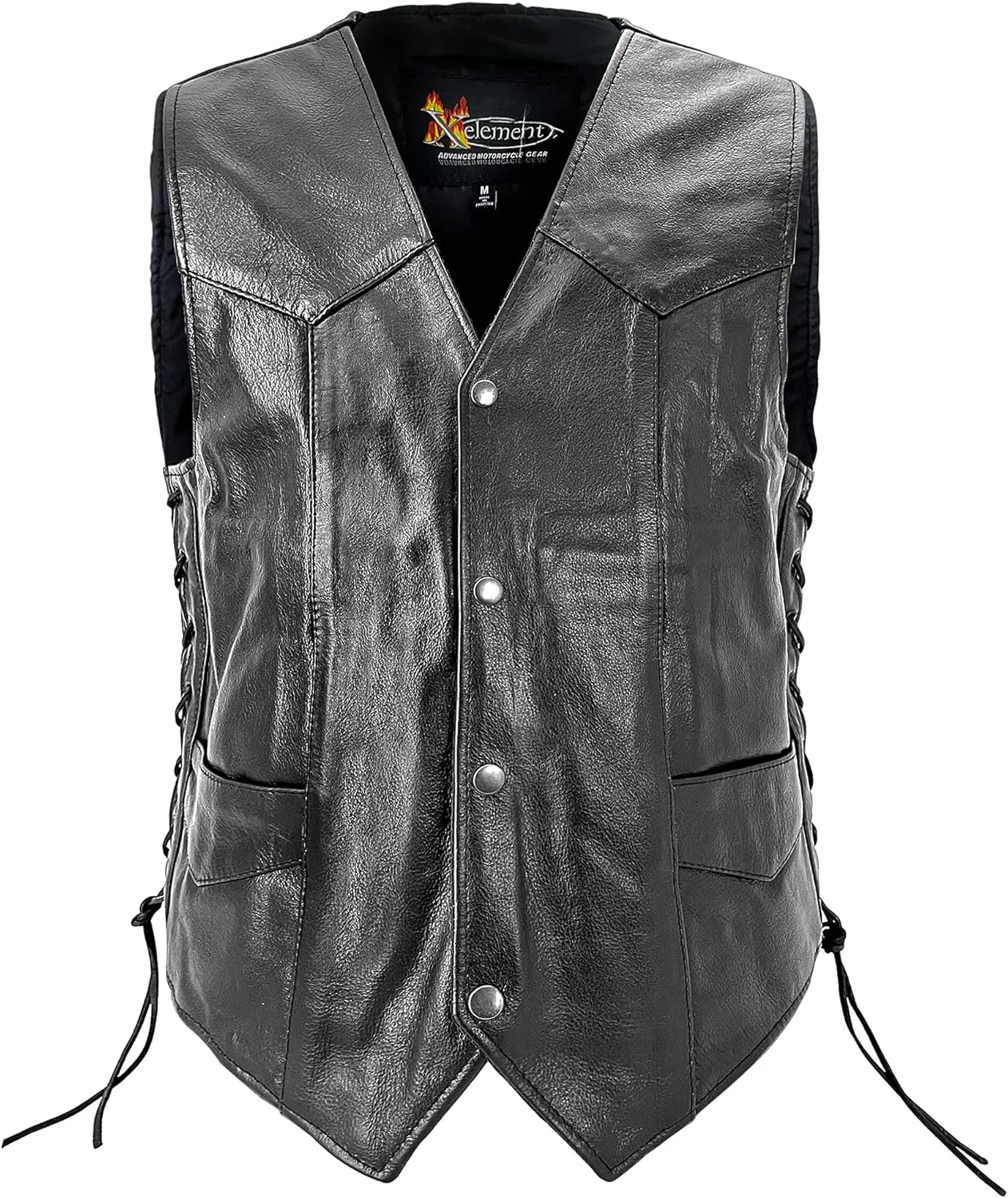 Xelement 202 USA Flag Motorcycle Leather Vest For Men - US Flag Design - Premium Genuine Biker Club Gilet