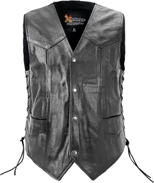 Xelement 202 USA Flag Motorcycle Leather Vest For Men - US Flag Design - Premium Genuine Biker Club Gilet