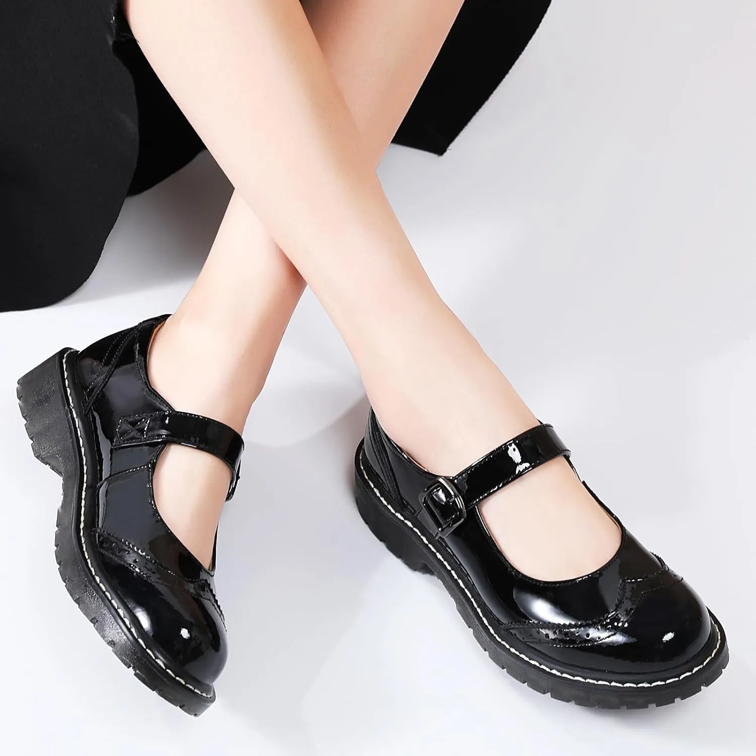 XMM Mary Jane Shoes Women Mary Janes Flats Ladies Oxford Shoes for Women Comfort Leather Round Toe Non-Slip Dressy Casual Cute Girls School Work Shoes