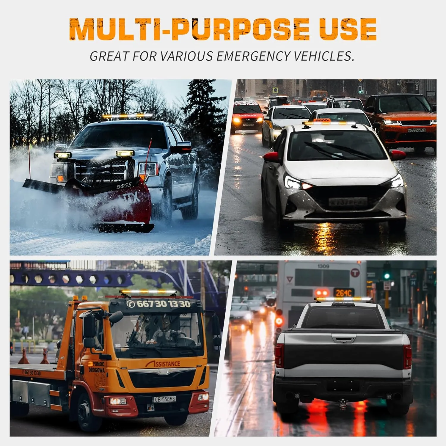 XRIDONSEN 28.4" 80 LED Roof Top Strobe Light Bar Amber White Emergency Warning Hazard Safety Double Side Traffic Advisor Lights w/Controller Magnetic Base for Plow Trucks Construction Vehicles Wrecker