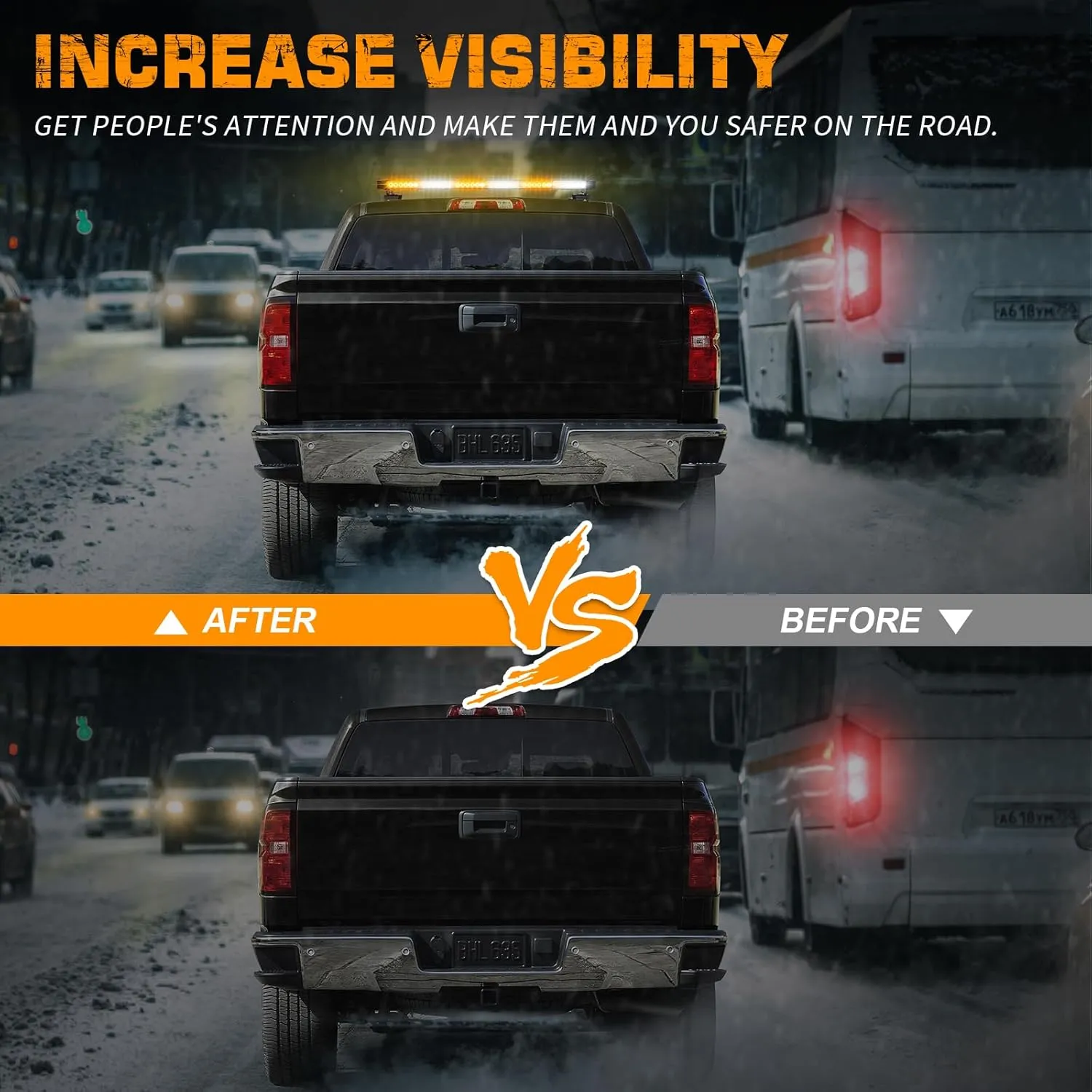 XRIDONSEN 28.4" 80 LED Roof Top Strobe Light Bar Amber White Emergency Warning Hazard Safety Double Side Traffic Advisor Lights w/Controller Magnetic Base for Plow Trucks Construction Vehicles Wrecker