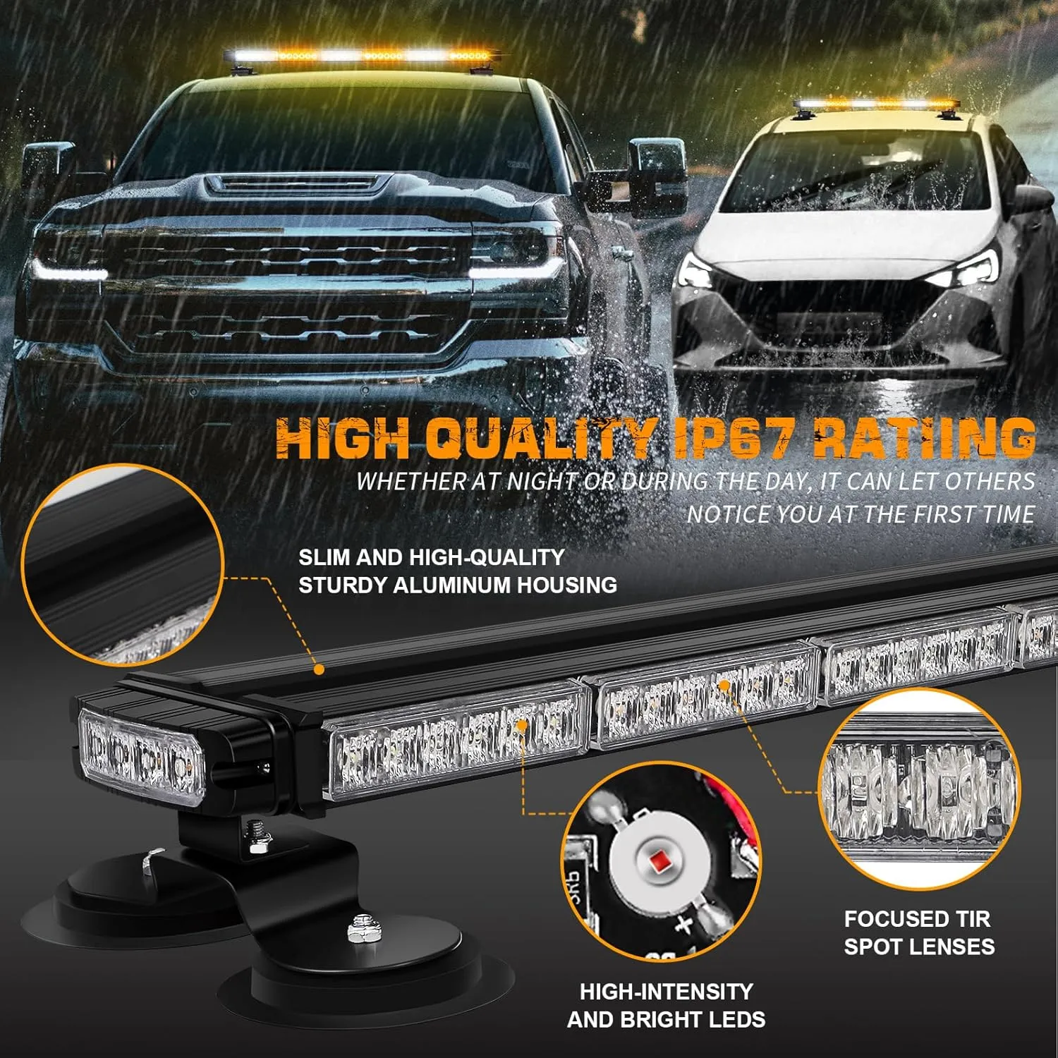 XRIDONSEN 28.4" 80 LED Roof Top Strobe Light Bar Amber White Emergency Warning Hazard Safety Double Side Traffic Advisor Lights w/Controller Magnetic Base for Plow Trucks Construction Vehicles Wrecker