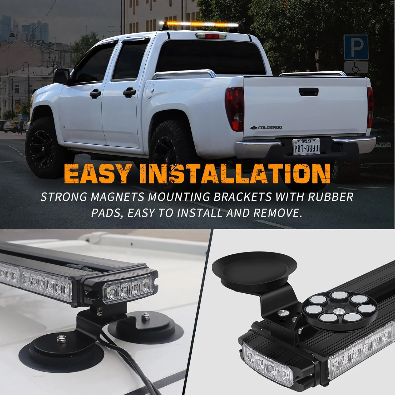 XRIDONSEN 28.4" 80 LED Roof Top Strobe Light Bar Amber White Emergency Warning Hazard Safety Double Side Traffic Advisor Lights w/Controller Magnetic Base for Plow Trucks Construction Vehicles Wrecker